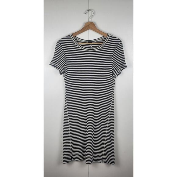 Theory Everyday Black White Cotton Stripe Crewneck T- Shirt Mini Dress | Medium - Picture 3 of 11